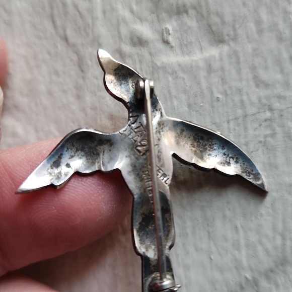 Great Native American Navajo Handmade Vintage Turquoise Bird Pin 🐦 - Picture 5 of 10